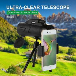 80X200 BAK4 HD Zoom Optics Monocular Night Vision Telescope+Phone Holder +Tripod