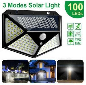 100 LED Solar Power Wall Lights PIR Motion Sensor Outdoor Garden Lamp Waterproof
