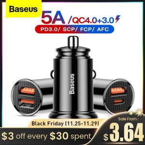  Top Brands  אביזרים לרכב - Car Accessories Baseus USB Car Charger Quick Charge 4.0 QC4.0 QC3.0 QC SCP 5A PD Type C 30W Fast Car USB Charger For iPhone Xiaomi Mobile Phone