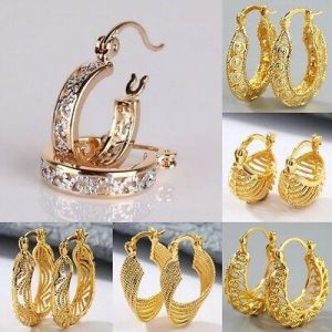  Top Brands  חרוזים והכנת תכשיטים - Beads and jewelry  Fashion Women 18K Yellow Gold Filled Stud Hoop Dangle Earrings Wedding Jewelry