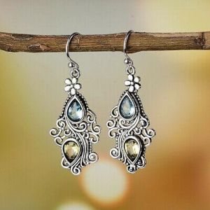 Vintage 925 Silver Women Fashion Cubic Zirconia Earrings Ear Hook Dangle Jewelry