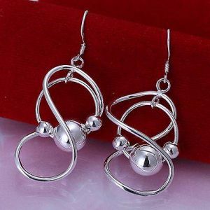 Fashion 925Sterling Solid Silver Jewelry Ball Dangle Earrings For Women E071
